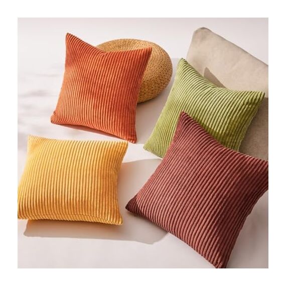 Topfinel Kissenbezug 60x60cm Kissenhülle Herbst gelb orange 4er Set Cord flauschig Kissenbezüge Kissenhülle Sofakissen Dekokissen deko für Sofa Bett Kinder
