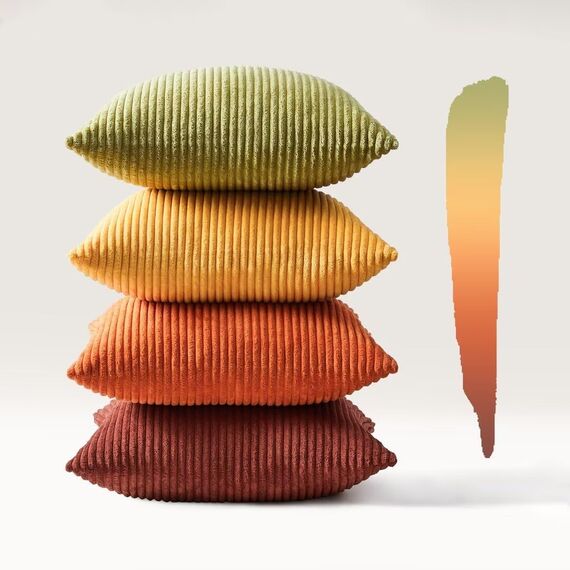 Topfinel Herbst Kissenbezug 50x50 4er Set Cord gelb grün Orange Kissenbezüge Kissenhülle Sofakissen Dekokissen deko für Sofa Bett Wohnzimmer Kinder flauschig