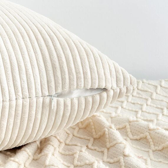 Topfinel 4er Set Samt Kissenbezug Kissenhülle Kopfkissenbezug Dekorative Dekokissen Couchkissen Deko Bezug Sofakissenbezug für Wohnzimmer Schlafzimmer Büro 45x45 cm,Cord-Creme