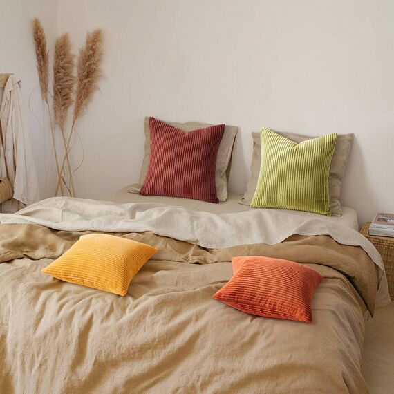 Topfinel Kissenbezug 45x45 Herbst grün gelb orange 4er Set Cord flauschig Kissenbezüge Kissenhülle Sofakissen Dekokissen deko für Sofa Bett Kinder