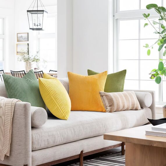 Topfinel Kissenbezug 50x50 cm Gelbgrün 4er Set Kordsamt Kissenbezüge Kissenhülle Dekokissenbezug sofakissen dekokissen deko für Sofa Schlafzimmer Wohnzimmer Balkon Kinder flauschig Farbverlauf