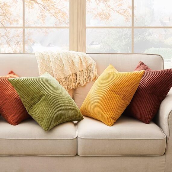 Topfinel Herbst Kissenbezug 50x50 4er Set Cord gelb grün Orange Kissenbezüge Kissenhülle Sofakissen Dekokissen deko für Sofa Bett Wohnzimmer Kinder flauschig