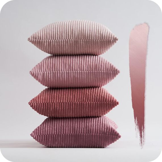 Topfinel Kissenbezug 45x45 cm rosa 4er Set Kordsamt Kissenbezüge Kissenhülle Dekokissenbezug sofakissen dekokissen deko für Sofa Schlafzimmer Wohnzimmer Balkon Kinder flauschig Farbverlauf