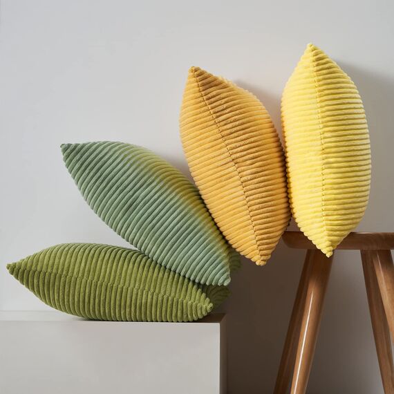 Topfinel Kissenbezug 60x60 Gelbgrün Kordsamt 4er Set gestreiftes Muster Kissenbezüge Kissenhülle Dekokissen Sofakissen Couchkissen Dekokissen Zierkissenbezug Deko Kissenhüllen Wohnzimmer