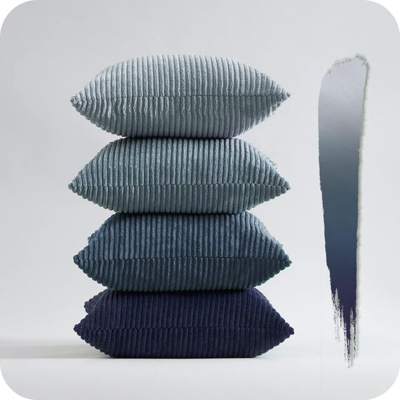 Topfinel Kissenbezug 60x60 cm Blau 4er Set Kordsamt Kissenbezüge Kissenhülle Dekokissenbezug Sofakissen Dekokissen deko für Sofa Schlafzimmer Wohnzimmer Balkon Kinder flauschig Farbverlauf