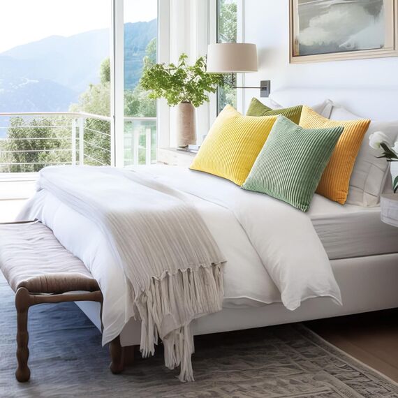 Topfinel Kissenbezug 40x40 4er Set Kordsamt Gelbgrün Kissenbezüge Kissenhülle Dekokissenbezug sofakissen dekokissen deko für Sofa Schlafzimmer Wohnzimmer Balkon Kinder flauschig Farbverlauf, Gestreift