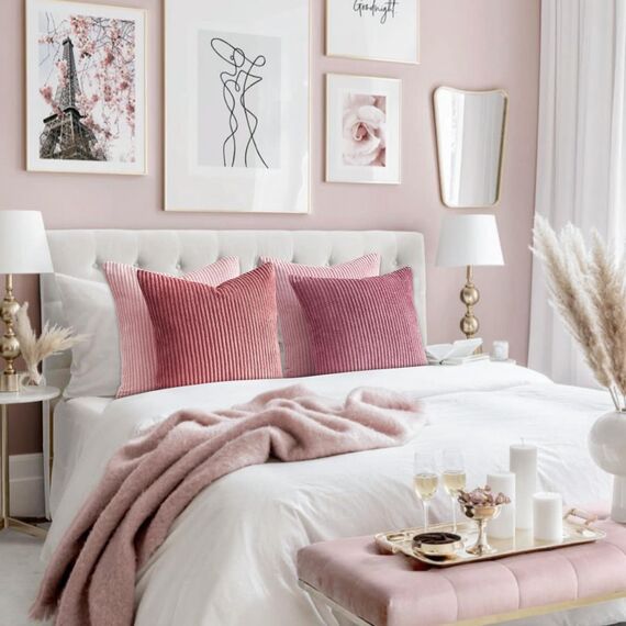 Topfinel Kissenbezug rosa 40x40 4er Set Kordsamt Kissenbezüge Kissenhülle Dekokissenbezug sofakissen dekokissen deko, Gestreift, für Sofa Schlafzimmer Wohnzimmer Balkon Kinder flauschig Farbverlauf