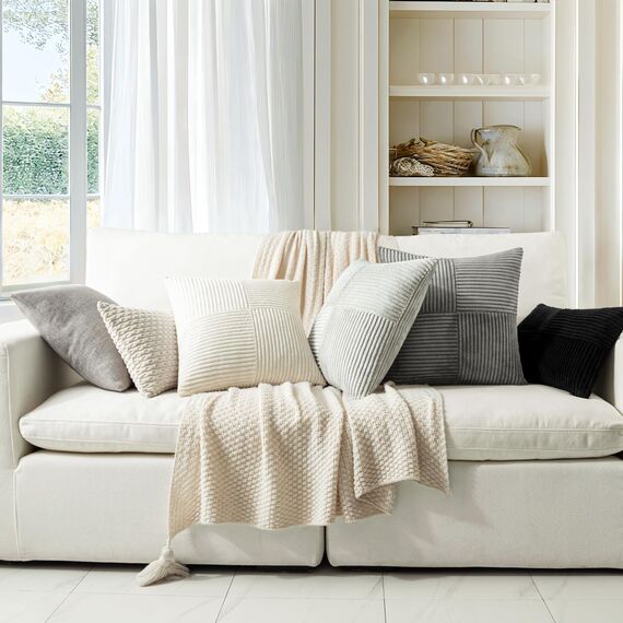 MIULEE 2er Set Kissenbezug 45x45cm Dunkelgrau Kissenhülle Kissenbezüge Sofakissen Dekokissen Boho Couchkissen Kord Dekorative Zierkissenbezug für Sofa