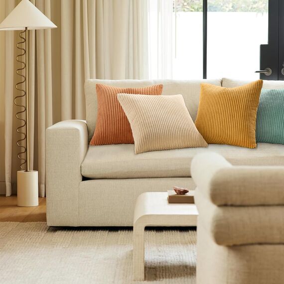 Topfinel Kissenbezug 45x45 cm Orange Blau 4er Set Kordsamt Kissenbezüge Kissenhülle Dekokissenbezug Sofakissen Dekokissen Deko für Sofa Schlafzimmer Wohnzimmer Balkon Kinder Flauschig Farbverlauf