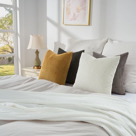 Topfinel Kissenbezug 45x45 cm Braun 4er Set Kordsamt Kissenbezüge Kissenhülle Dekokissenbezug Sofakissen Dekokissen Deko für Sofa Schlafzimmer Wohnzimmer Balkon Kinder Flauschig Farbverlauf