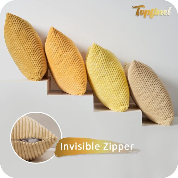 Topfinel Kissenbezug 50x50 cm Kordsamt Kissenbezüge Gelb Kissenhülle 4er Set Dekokissenbezug Sofakissen Dekokissen deko für Sofa Schlafzimmer Wohnzimmer Balkon Kinder lauschig Farbverlauf