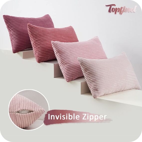 Topfinel Kissenbezug 30x50 cm rosa 4er Set Kordsamt Kissenbezüge Kissenhülle Dekokissenbezug sofakissen dekokissen deko für Sofa Schlafzimmer Wohnzimmer Balkon Kinder flauschig Farbverlauf