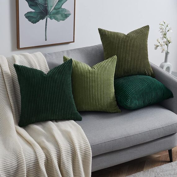 Topfinel Kissenbezug 60x60 cm Dunkelgrün 4er Set Kordsamt Kissenbezüge Kissenhülle Dekokissenbezug Sofakissen Dekokissen deko für Sofa Schlafzimmer Wohnzimmer Balkon Kinder flauschig Farbverlauf