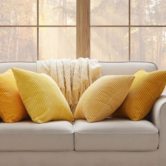 Topfinel Kissenbezug 40x40 cm 4er Set Kordsamt Kissenbezüge Gelb Kissenhülle Sofakissen Dekokissen deko für Sofa Schlafzimmer Wohnzimmer Kinder lauschig Farbverlauf