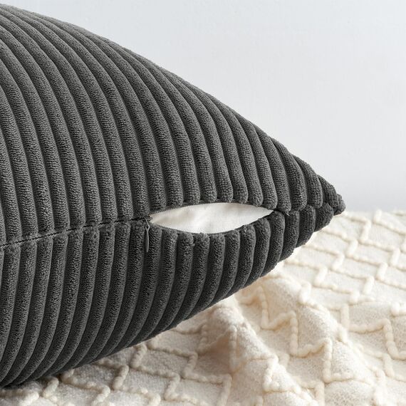 Topfinel Kissenbezug 45x45 4er Set Kord Kissenbezüge Kissenhülle Dekokissenbezug sofakissen Set dekokissen Kissen für Sofa Schlafzimmer deko Wohnzimmer Balkon Gestreift Dunkel Grau