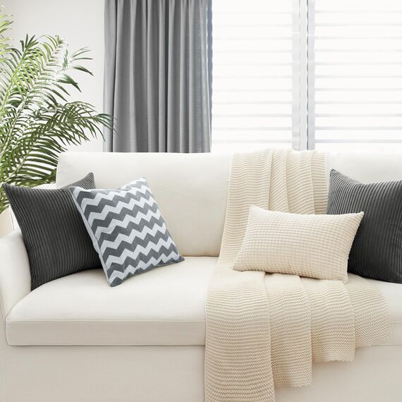 Topfinel Kissenbezug 45x45 4er Set Kord Kissenbezüge Kissenhülle Dekokissenbezug sofakissen Set dekokissen Kissen für Sofa Schlafzimmer deko Wohnzimmer Balkon Gestreift Dunkel Grau