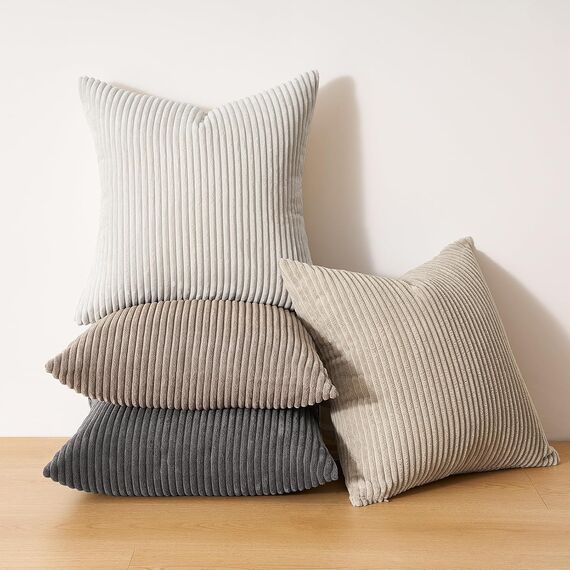 Topfinel 4er Set Kissenbezug 40x40 Cord mit Gestreiftem Dekokissen für Sofa Schlafzimmer Wohnzimmer, Flauschige Kissenhülle Natural in Kinderzimmer, Dekorativ und Weich