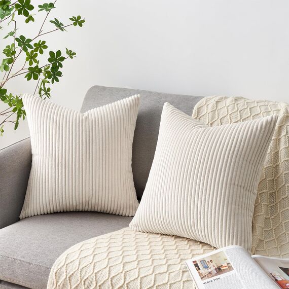 Topfinel 4er Set Samt Kissenbezug Kissenhülle Kopfkissenbezug Dekorative Dekokissen Couchkissen Deko Bezug Sofakissenbezug für Wohnzimmer Schlafzimmer Büro 40x40 cm,Cord-Creme