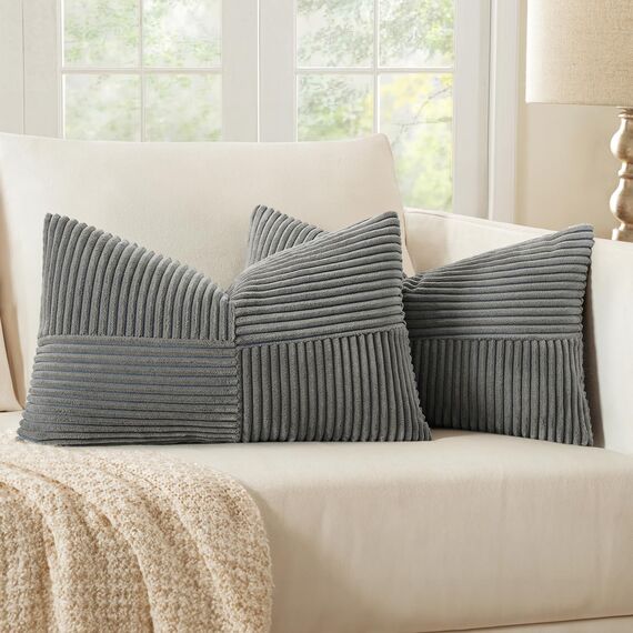 MIULEE 2er Set Kissenbezug 30x50cm Dunkelgrau Kissenhülle Kissenbezüge Sofakissen Dekokissen Boho Couchkissen Kord Dekorative Zierkissenbezug für Sofa