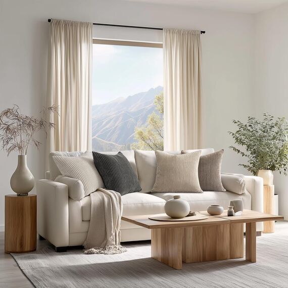 Topfinel 4er Set Kissenbezug 40x40 Cord mit Gestreiftem Dekokissen für Sofa Schlafzimmer Wohnzimmer, Flauschige Kissenhülle Natural in Kinderzimmer, Dekorativ und Weich