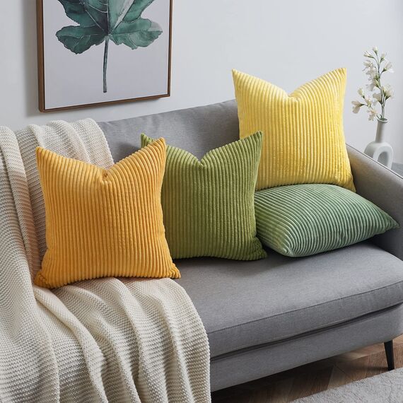 Topfinel Kissenbezug 40x40 4er Set Kordsamt Gelbgrün Kissenbezüge Kissenhülle Dekokissenbezug sofakissen dekokissen deko für Sofa Schlafzimmer Wohnzimmer Balkon Kinder flauschig Farbverlauf, Gestreift