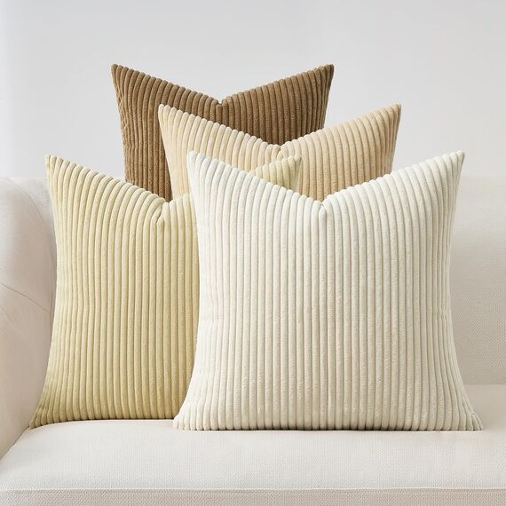 Topfinel Kissenbezug 40x40 cm Beige 4er Set Kordsamt Kissenbezüge Kissenhülle Dekokissenbezug Sofakissen Dekokissen deko für Sofa Schlafzimmer Wohnzimmer Balkon Kinder Flauschig Farbverlauf