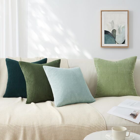 Topfinel Kissenbezug 40x40 cm Hellgrüne 4er Set Kordsamt Kissenbezüge Kissenhülle Dekokissenbezug Sofakissen Dekokissen deko für Sofa Schlafzimmer Wohnzimmer Balkon Kinder Flauschig Farbverlauf