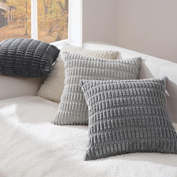 Topfinel 4er Set Kissenbezug 35x35 cm Grau - Kordsamt Dekokissen für Sofa Schlafzimmer & Wohnzimmer - Flauschige Kissenhülle in Kinderzimmer - Dekorativ und Weich