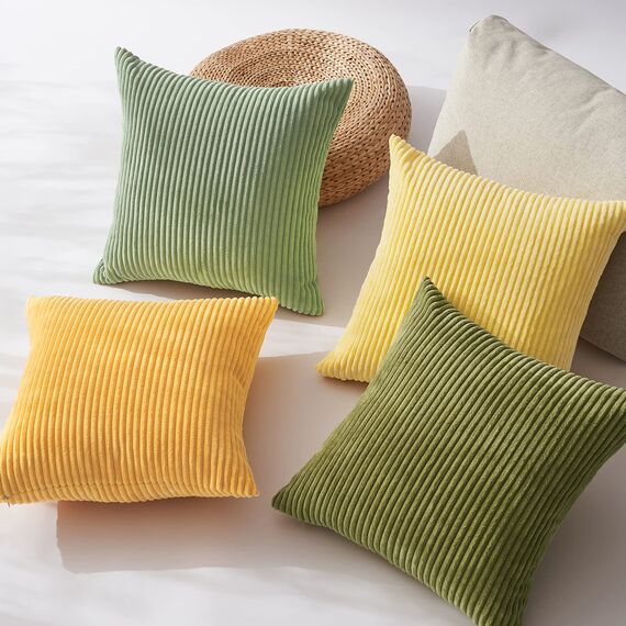 Topfinel Kissenbezug 40x40 4er Set Kordsamt Gelbgrün Kissenbezüge Kissenhülle Dekokissenbezug sofakissen dekokissen deko für Sofa Schlafzimmer Wohnzimmer Balkon Kinder flauschig Farbverlauf, Gestreift