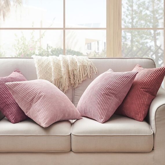 Topfinel Kissenbezug 45x45 cm rosa 4er Set Kordsamt Kissenbezüge Kissenhülle Dekokissenbezug sofakissen dekokissen deko für Sofa Schlafzimmer Wohnzimmer Balkon Kinder flauschig Farbverlauf