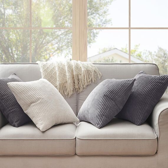 Topfinel 4er Set Kissenbezug 45x45 cm grau Kordsamt Kissenbezüge Kissenhülle Dekokissenbezug sofakissen dekokissen deko für Sofa Schlafzimmer Wohnzimmer Balkon Kinder flauschig Farbverlauf