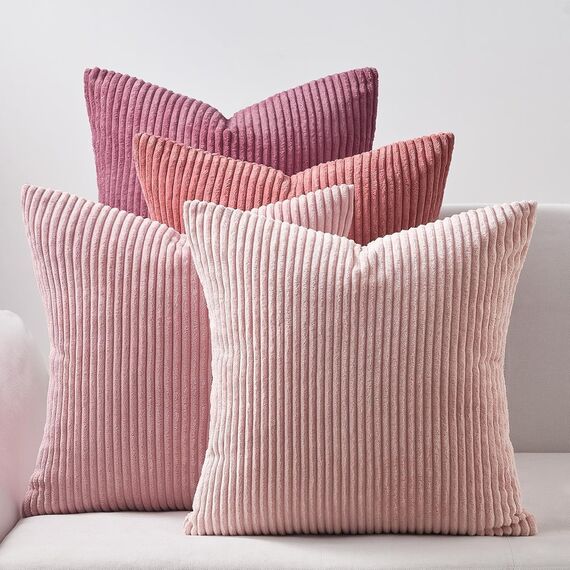 Topfinel Kissenbezug 60x60 cm Rosa 4er Set Kordsamt Kissenbezüge Kissenhülle Dekokissenbezug Sofakissen Dekokissen deko für Sofa Schlafzimmer Wohnzimmer Balkon Kinder flauschig Farbverlauf