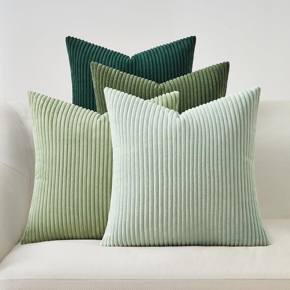 Topfinel Kissenbezug Hellgrüne 50x50 4er Set Kordsamt Kissenbezüge Kissenhülle Dekokissenbezug Sofakissen Dekokissen Deko für Sofa Schlafzimmer Wohnzimmer Balkon flauschig Farbverlauf, Gestreift