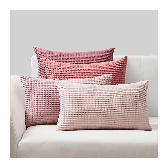 Topfinel Kissenbezug 30x50 cm Rosa 4er Set Cord körnig Kissenbezüge Kissenhülle Dekokissenbezug Sofakissen Dekokissen deko für Sofa Schlafzimmer Wohnzimmer Balkon Kinder flauschig Farbverlauf