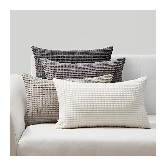 Topfinel Kissenbezug 30x50 cm Grau 4er Set Cord körnig Kissenbezüge Kissenhülle Dekokissenbezug Sofakissen Dekokissen deko für Sofa Schlafzimmer Wohnzimmer Balkon Kinder flauschig Farbverlauf