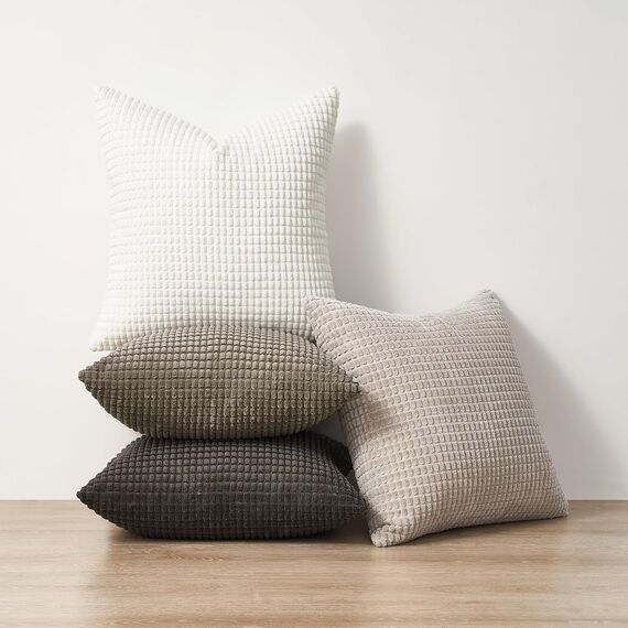 Topfinel Boho Kissenbezug 45x45 cm Natural 4er Set Kordsamt Kissenbezüge Kissenhülle sofakissen dekokissen deko für Sofa Schlafzimmer Wohnzimmer Kinder flauschig Farbverlauf