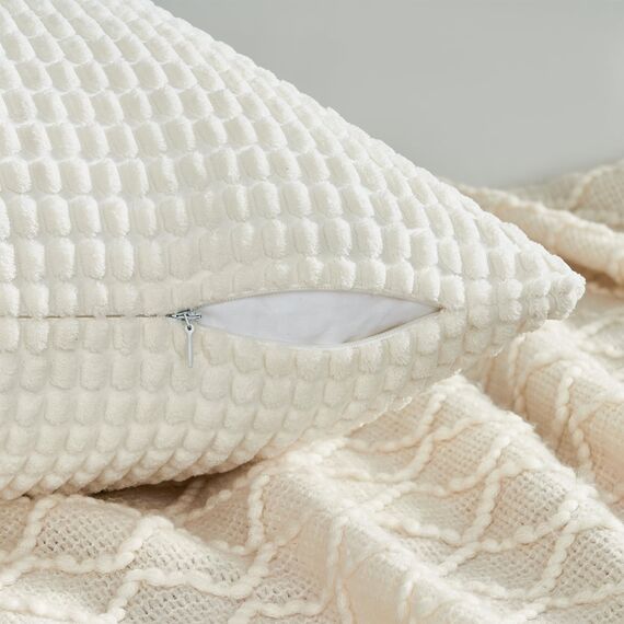 Topfinel Kissenbezug 45x45 Creme Weiß 4er Set Cord körnig Kissenbezüge Kissenhülle Dekokissenbezug Sofakissen Couchkissen für Sofa Schlafzimmer Wohnzimmer Balkon Kinder flauschig