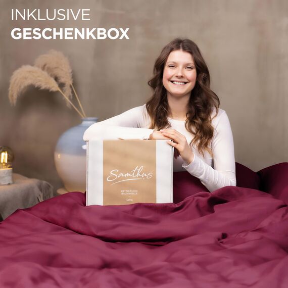 Samthus Bettwäsche 200x200 Baumwolle Satin - Oeko-Tex Made In Green - Himmlisch weicher Schlaf - Bettwäsche-Set mit 1x Bettbezug 200x200 + 2X Kissenbezug 80x80 - Duvet Cover - Burgunder Rot