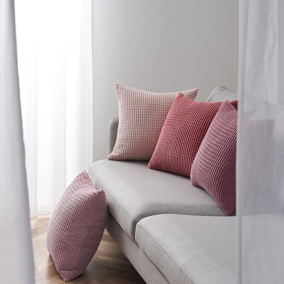 Topfinel Kissenbezug 45x45 Rosa 4er Set Cord körnig Farbverlauf Kissenbezüge Kissenhülle Dekokissenbezug Sofakissen Couchkissen für Sofa Schlafzimmer Wohnzimmer Balkon Kinder flauschig