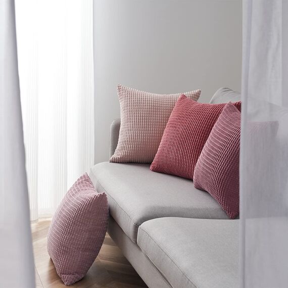Topfinel Kissenbezug 40x40 Rosa 4er Set Cord körnig Farbverlauf Kissenbezüge Kissenhülle Dekokissenbezug Sofakissen Couchkissen für Sofa Schlafzimmer Wohnzimmer Balkon Kinder flauschig