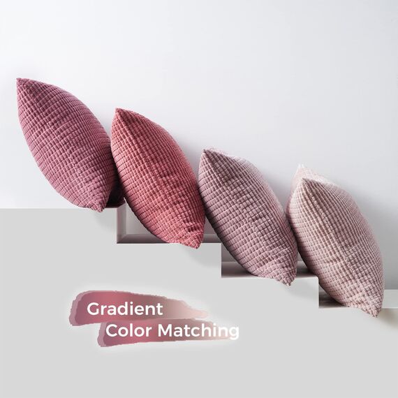 Topfinel Kissenbezug 50x50 Rosa 4er Set Cord körnig Farbverlauf Kissenbezüge Kissenhülle Dekokissenbezug Sofakissen Couchkissen für Sofa Schlafzimmer Wohnzimmer Balkon Kinder flauschig