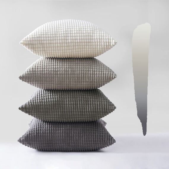 Topfinel Kissenbezug 50x50 Grau 4er Set Cord körnig Farbverlauf Kissenbezüge Kissenhülle Dekokissenbezug Sofakissen Couchkissen für Sofa Schlafzimmer Wohnzimmer Balkon Kinder flauschig