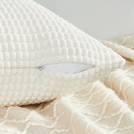 Topfinel Kissenbezug 60x60 Creme Weiß 4er Set Cord körnig Kissenbezüge Kissenhülle Dekokissenbezug Sofakissen Couchkissen für Sofa Schlafzimmer Wohnzimmer Balkon Kinder flauschig