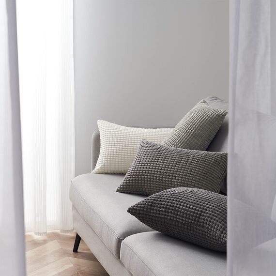 Topfinel Kissenbezug 30x50 cm Grau 4er Set Cord körnig Kissenbezüge Kissenhülle Dekokissenbezug Sofakissen Dekokissen deko für Sofa Schlafzimmer Wohnzimmer Balkon Kinder flauschig Farbverlauf