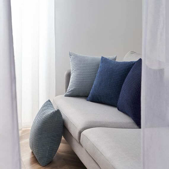 Topfinel Kissenbezug 50x50 Blau 4er Set Cord körnig Farbverlauf Kissenbezüge Kissenhülle Dekokissenbezug Sofakissen Couchkissen für Sofa Schlafzimmer Wohnzimmer Balkon Kinder flauschig