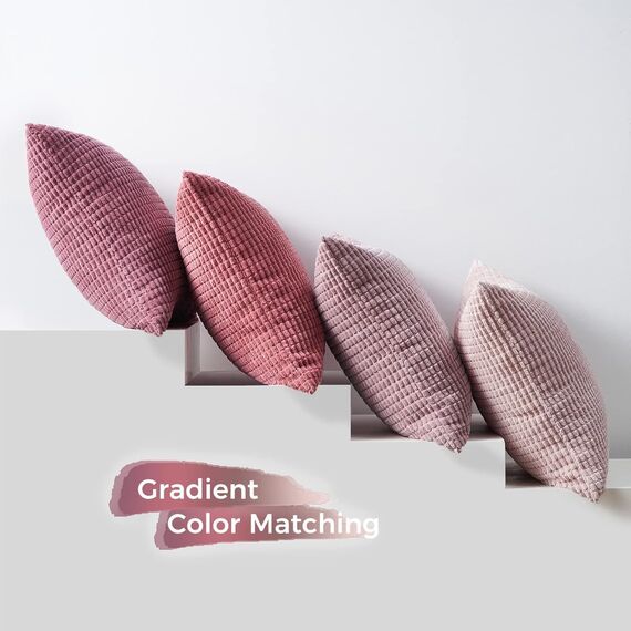 Topfinel Kissenbezug 45x45 Rosa 4er Set Cord körnig Farbverlauf Kissenbezüge Kissenhülle Dekokissenbezug Sofakissen Couchkissen für Sofa Schlafzimmer Wohnzimmer Balkon Kinder flauschig