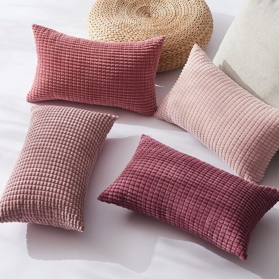 Topfinel Kissenbezug 30x50 cm Rosa 4er Set Cord körnig Kissenbezüge Kissenhülle Dekokissenbezug Sofakissen Dekokissen deko für Sofa Schlafzimmer Wohnzimmer Balkon Kinder flauschig Farbverlauf