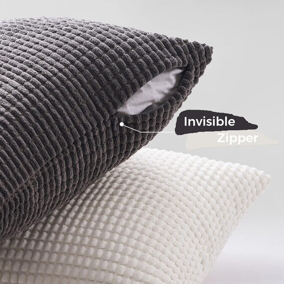 Topfinel Kissenbezug 45x45 Grau 4er Set Cord körnig Farbverlauf Kissenbezüge Kissenhülle Dekokissenbezug Sofakissen Couchkissen für Sofa Schlafzimmer Wohnzimmer Balkon Kinder flauschig