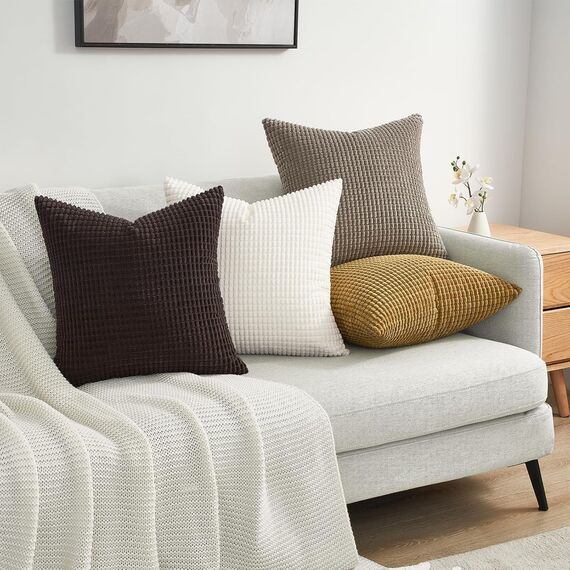 Topfinel Kissenbezug 45x45 cm Braun-Beige 4er Set Kordsamt Kissenbezüge Kissenhülle sofakissen dekokissen deko für Sofa Schlafzimmer Wohnzimmer Kinder flauschig Farbverlauf