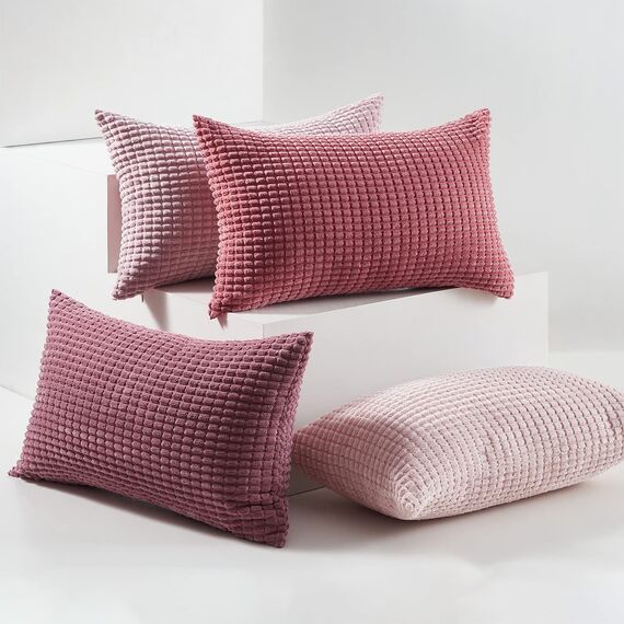 Topfinel Kissenbezug 30x50 cm Rosa 4er Set Cord körnig Kissenbezüge Kissenhülle Dekokissenbezug Sofakissen Dekokissen deko für Sofa Schlafzimmer Wohnzimmer Balkon Kinder flauschig Farbverlauf